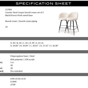 Set de 2 scaune de bar pivotante, design LUX, Counter Stool Cooper crem - Img 7