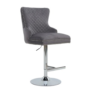 Set de 2 scaune de Bar Stil Baroc, Catifea, Gri, Metal, Argintiu, Castle
