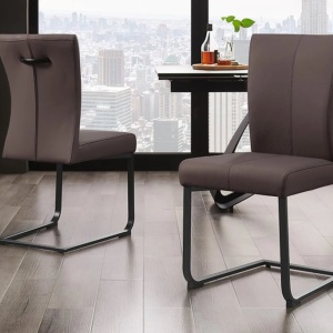 Set de 2 scaune, Metal, Piele Naturala, Gri Taupe, SAMSON A-45173 VC - Img 6
