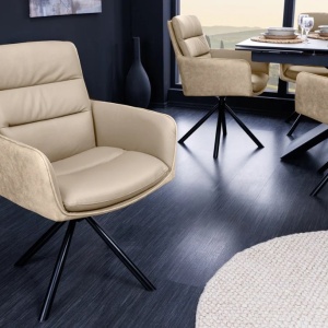 Set de 2 scaune pivotante Big George piele si microfibra bej - Img 5