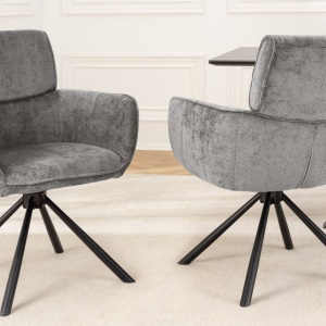 Set de 2 scaune pivotante, Metal Negru, Chenille Gri, UNIQUE A-46321 VC - Img 10