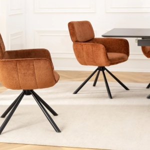 Set de 2 scaune pivotante, Metal Negru, Chenille Maro, UNIQUE A-46319 VC - Img 2