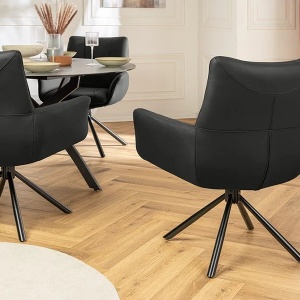 Set de 2 scaune pivotante SIGNATURE piele naturala neagra - Img 5