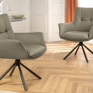 Set de 2 scaune pivotante SIGNATURE piele naturala taupe - Img 6