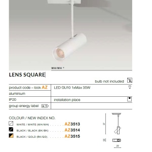 Spot directionabil cu brat, aplicat de tavan/plafon LENS SQUARE negru/auriu ZZ AZ3515 80974 universul-luminii.ro
