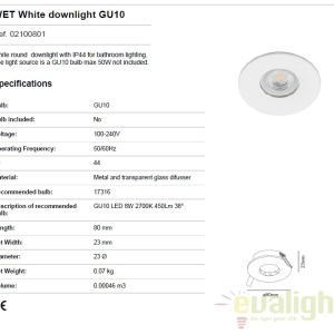 Spot incastrabil pentru baie cu protectie IP44 WET alb 02100801 44244 universul-luminii.ro
