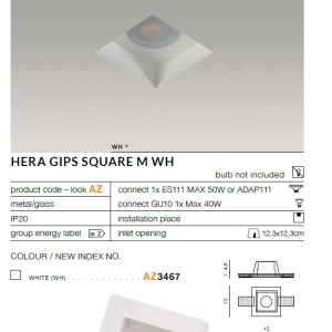 Spot incastrabil tavan/plafon HERA GIPS SQUARE M alb 81704 universul-luminii.ro