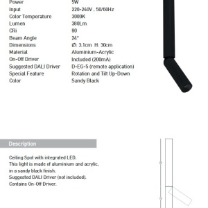 Spot LED aplicat cu rotire si înclinare Tube negru 155194 universul-luminii.ro