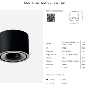 Spot LED aplicat tavan COSTA 12W CCT SWITCH - Img 2