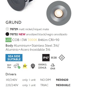 Spot LED incastrabil de exterior pavaj GRUND 13W inox negru 84804 universul-luminii.ro