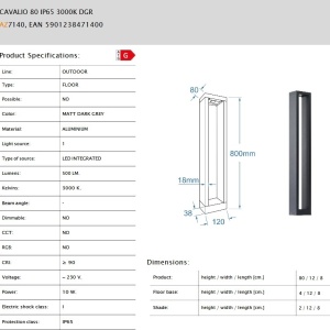 Stalp de exterior CAVALIO 80 IP65 3000K gri inchis - Img 2