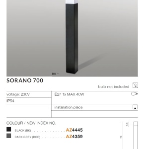 Stalp de iluminat exterior modern IP54 SORANO H-70cm gri 97294 universul-luminii.ro