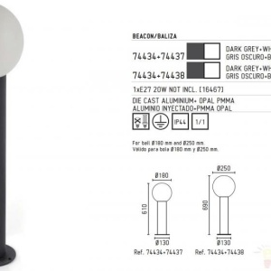Stalp exterior 74434+glob diam.18cm 74437 MOON 178294 universul-luminii.ro