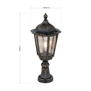 Stalp iluminat exterior stil clasic IP43 H45 Puchberg AL 11K/82503 schwarz-gold/rauch OR 631324 universul-luminii.ro