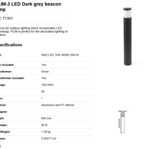 Stalp LED de iluminat exterior design modern IP65 PLIM-3 78934 universul-luminii.ro