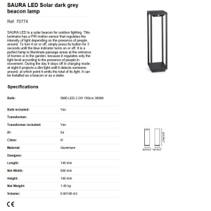 Stalp LED solar iluminat exterior cu senzor de miscare IP54 SAURA 189634 universul-luminii.ro
