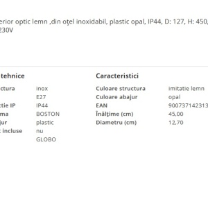 Stalp pentru exterior design modern, IP44 BOSTON 203404 universul-luminii.ro