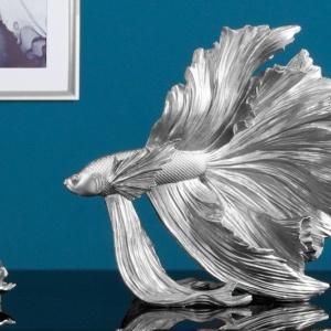 Statueta decorativa extravaganta Fisch Crowntail 35cm, argintiu - Img 5