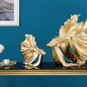 Statueta decorativa extravaganta Fisch Crowntail 35cm, auriu - Img 5