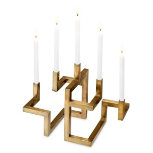 Suport pentru 5 lumanari, design LUX Skyline, alama vintage - Img 4