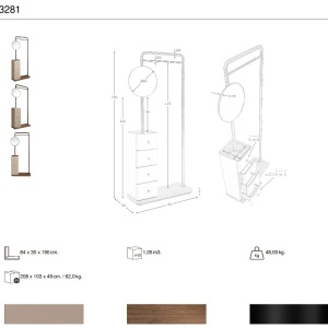 Suport pentru haine cu oglinda si sertare Coat Rack - Img 4
