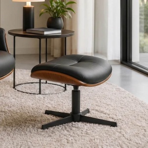 Taburete, supert picioare, piele sintetica si furnir de nuc VOGUE