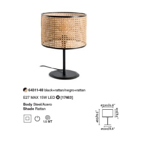 Veioza / Lampa de masa moderna design natural MAMBO negru/ratan 64311-48 90544 universul-luminii.ro