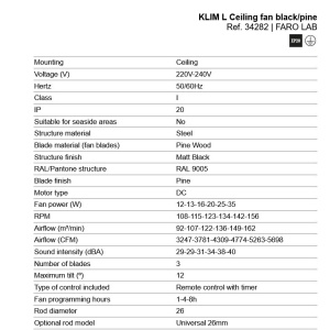 Ventilator aplicat tavan cu telecomanda KLIM L 150cm, negru/ pin - Img 10