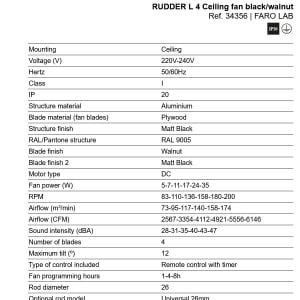 Ventilator tavan cu telecomanda RUDDER 4 L negru/nuc - Img 8