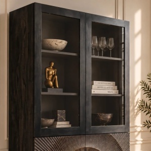 Vitrina design vintage GOLDEN SUNSET 180cm lemn negru/ auriu - Img 7