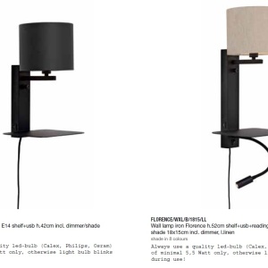 Aplica cu raft, mufa USB si abajur textil negru Florence 88455 universul-luminii.ro
