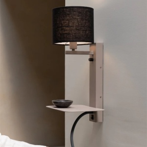 Aplica cu raft si reader LED, port USB si abajur textil negru Florence 248875 universul-luminii.ro