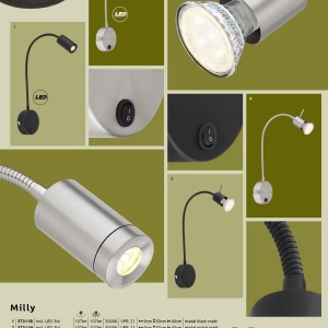 Aplica cu reader LED brat flexibil MILLY negru 202995 universul-luminii.ro