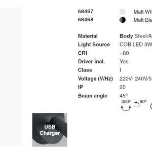 Aplica cu reader LED minimalista cu USB charger DUAS Black 201415 universul-luminii.ro