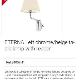 Aplica cu reader LED pe stanga design elegant ETERNA crom/bej 91655 universul-luminii.ro
