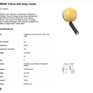Aplica cu reader LED stil modern minimalist PRESS Yellow 83415 universul-luminii.ro