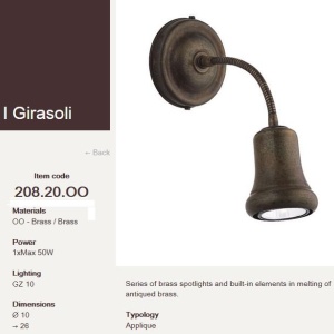 Aplica de perete clasica antique brass diam.10cm I Girasoli 208.20.OO 53975 universul-luminii.ro