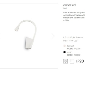Aplica de perete cu brat flexibil LED GOOSE AP1 BIANCO 142708 58165 universul-luminii.ro