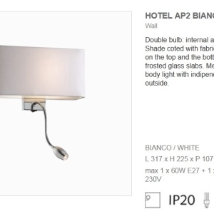 Aplica de perete cu cu reader LED HOTEL AP2 BIANCO 035949 43715 universul-luminii.ro