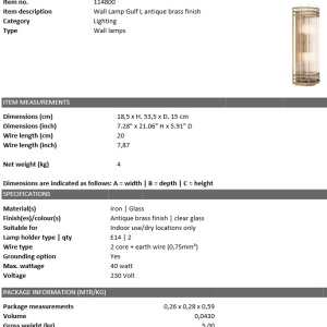 Aplica de perete design LUX Gulf L alama antic 114800 HZ 88225 universul-luminii.ro