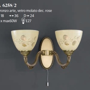 Aplica de perete din alama 2 brate design italian 6258 102195 universul-luminii.ro