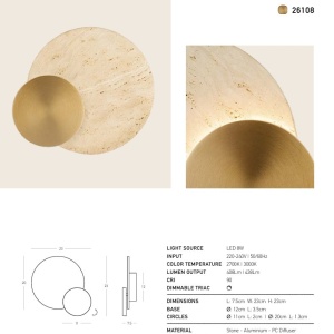 Aplica de perete din travertin si disc auriu LED VETRO - Img 7