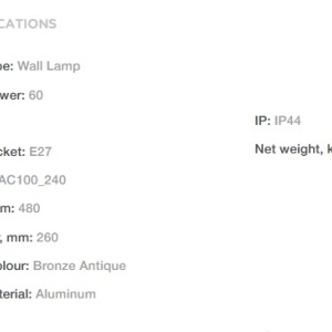 Aplica de perete exterior cu protectie IP44, Fleur bronz antic 100895 universul-luminii.ro