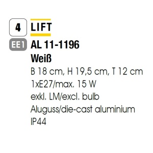 Aplica de perete exterior, protectie IP44, Lift alb 95065 universul-luminii.ro