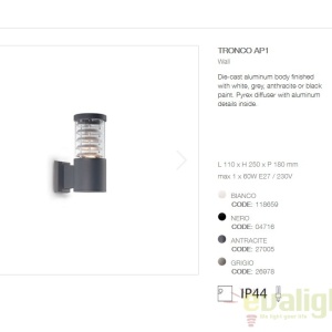 Aplica de perete iluminat exterior IP44 TRONCO AP1 NERO 004716 44335 universul-luminii.ro