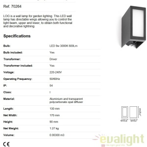 Aplica de perete LED exterior IP54 stil decorativ LOG 70264 178125 universul-luminii.ro