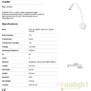 Aplica de perete LED stil modern BOKEN alba 41031 50705 universul-luminii.ro