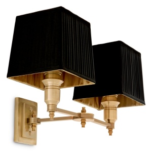 Aplica de perete moderna LUX dubla, finisaj brass cu abajur negru, Lexington Duble 108635 HZ