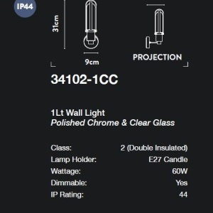 Aplica de perete pentru baie IP44 Belle crom 148315 universul-luminii.ro
