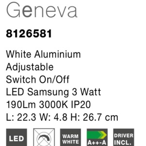 Aplica LED cu spot directionabil design minimalist Geneva alba NVL-8126581 77655 universul-luminii.ro